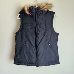 Columbia Down Vest with Faux Fur Detachable Hood, Sz L